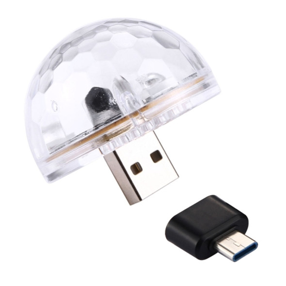 3W USB RGB Magic Ball LED Stage Lamp with USB-C / Type-C Adapter, 4 LEDs Mini LED Music Sound Control KTV DJ Disco Light Effect Light(Transparent)