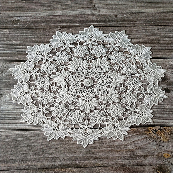 White lace embroidered placemat vase placemat placemat kitchen coffee table decorative pad Diameter 25cm(White)
