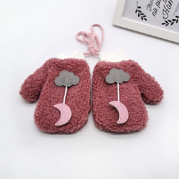 Winter Cartoon Cloud Moon Thickened Warm Children Gloves Mittens Halter Gloves, Suitable Age:About 4-7 Years Old(Claret)