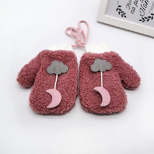 Winter Cartoon Cloud Moon Thickened Warm Children Gloves Mittens Halter Gloves, Suitable Age:About 4-7 Years Old(Claret)