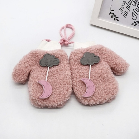 Winter Cartoon Cloud Moon Thickened Warm Children Gloves Mittens Halter Gloves, Suitable Age:About 4-7 Years Old(Pink)