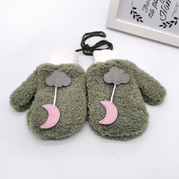 Winter Cartoon Cloud Moon Thickened Warm Children Gloves Mittens Halter Gloves, Suitable Age:About 4-7 Years Old(Green)