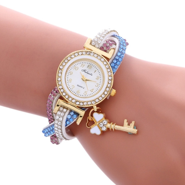 FULAIDA 3 PCS Ladies Padlock Multicolor Bracelet Quartz Watch with Diamond(White)