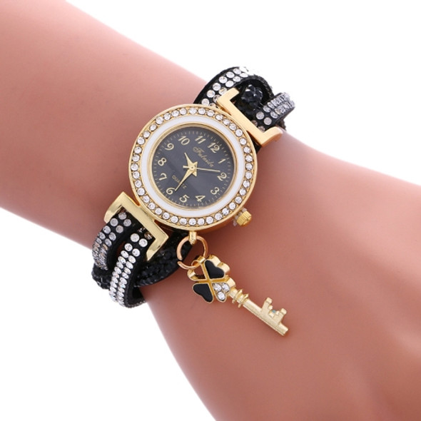 FULAIDA 3 PCS Ladies Padlock Multicolor Bracelet Quartz Watch with Diamond(Black)