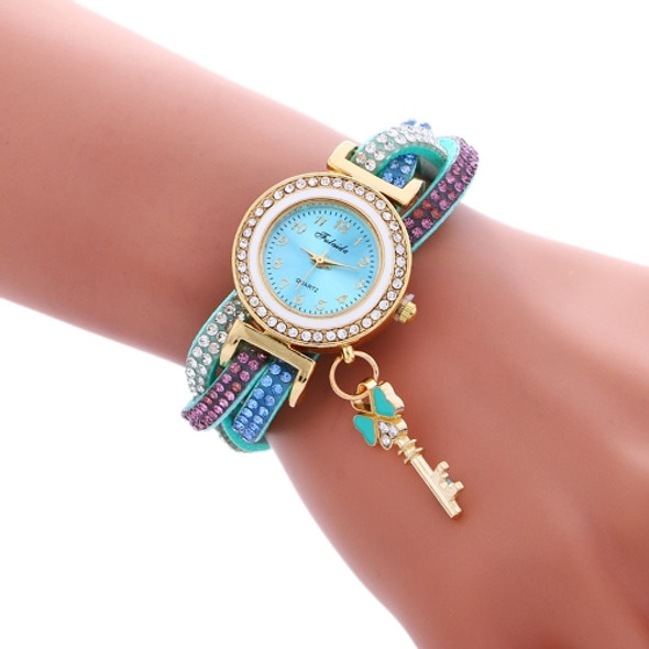 FULAIDA 3 PCS Ladies Padlock Multicolor Bracelet Quartz Watch with Diamond(Lake blue)