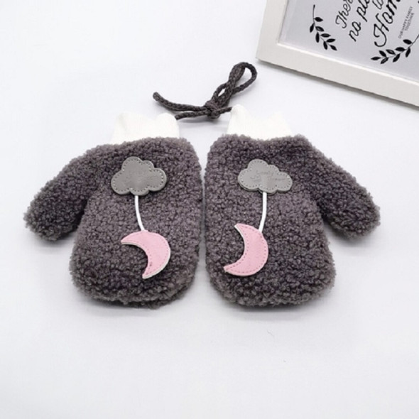 Winter Cartoon Cloud Moon Thickened Warm Children Gloves Mittens Halter Gloves, Suitable Age:About 4-7 Years Old(Gray)