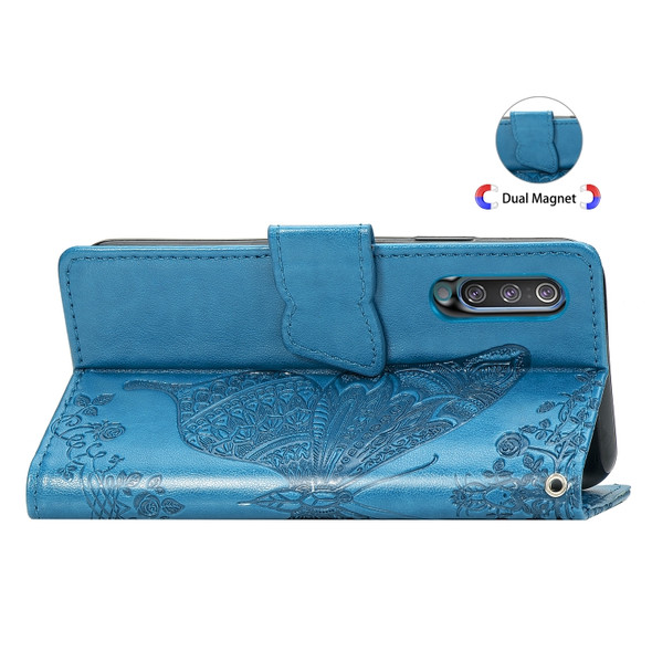 Butterfly Love Flowers Embossing Horizontal Flip Leather Case for Galaxy A50, with Holder & Card Slots & Wallet & Lanyard (Blue)