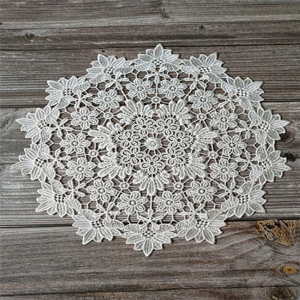 White lace embroidered placemat vase placemat placemat kitchen coffee table decorative pad Diameter 36cm(White)