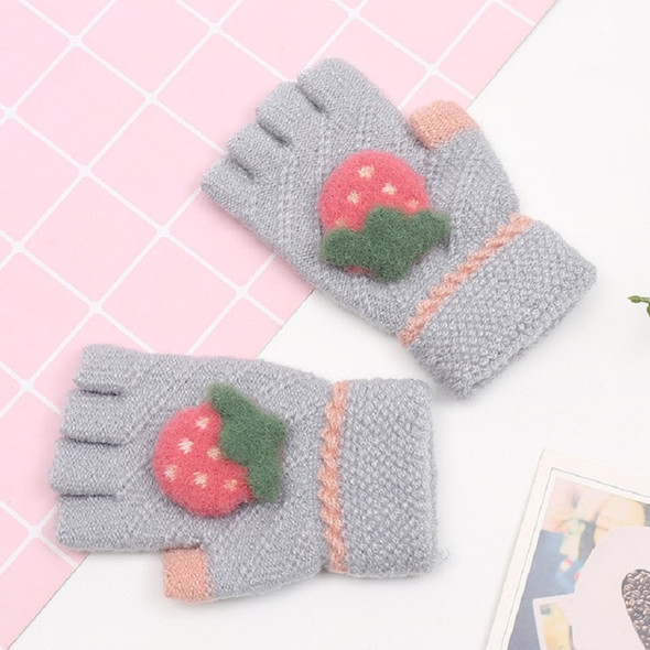 Strawberry Pattern Autumn Winter Cashmere Warm Half-finger Gloves Children Gloves, Size:One Size(Light Gray)