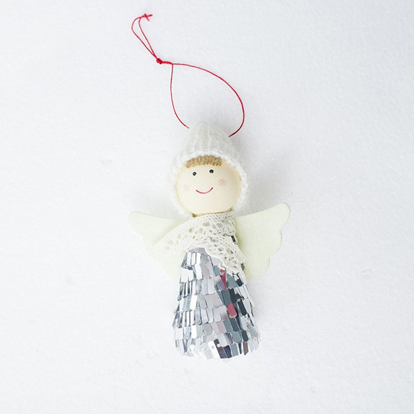 2 PCS Christmas Tree Plush Mini Doll Ornament, Specification: Silver Sequin Angel