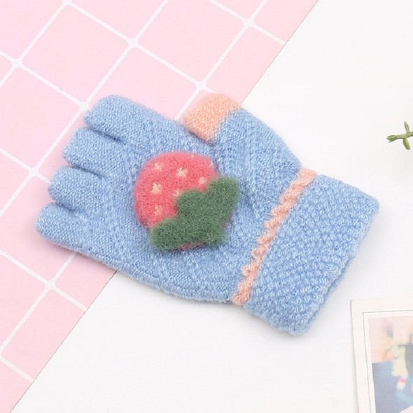 Strawberry Pattern Autumn Winter Cashmere Warm Half-finger Gloves Children Gloves, Size:One Size(Light Blue)