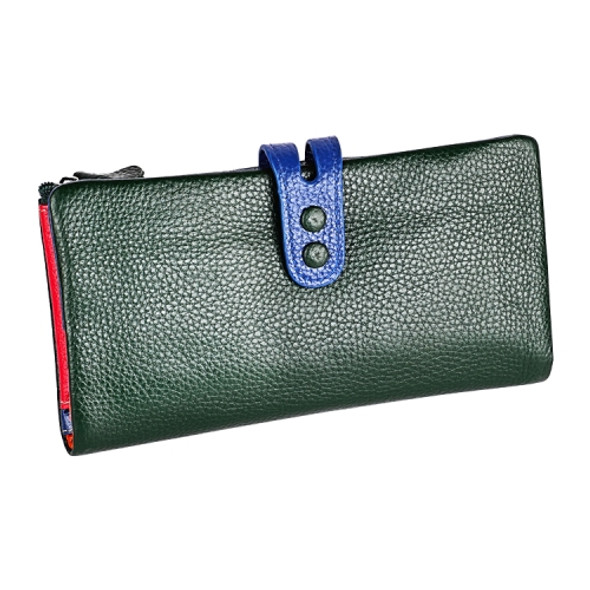 3572 Litchi Texture Leather Zipper Lady Wallet Large-capacity Purse(Dark Green)