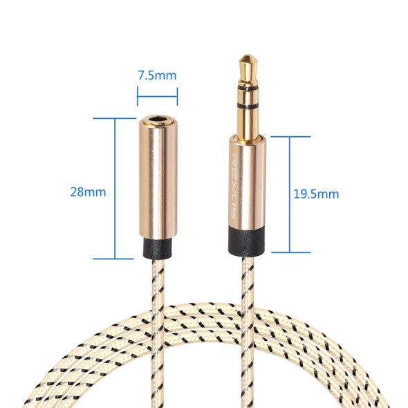 REXLIS 3596 3.5mm Male to Female Stereo Gold-plated Plug AUX / Earphone Cotton Braided Extension Cable for 3.5mm AUX Standard Digital Devices, Length: 3m