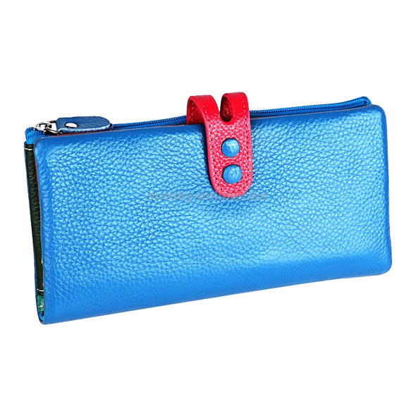 3572 Litchi Texture Leather Zipper Lady Wallet Large-capacity Purse(Blue)