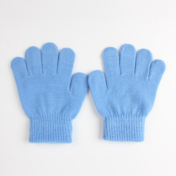 Winter Warm Gloves Children Knitted Stretch Mittens Full Finger Glove One Size(Sky Blue)