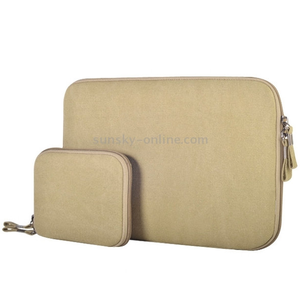 11.6 inch Denim Fashion Zipper Linen Waterproof Sleeve Case Bag for Laptop Notebook, with A Small Bag for Mouse(Khaki)