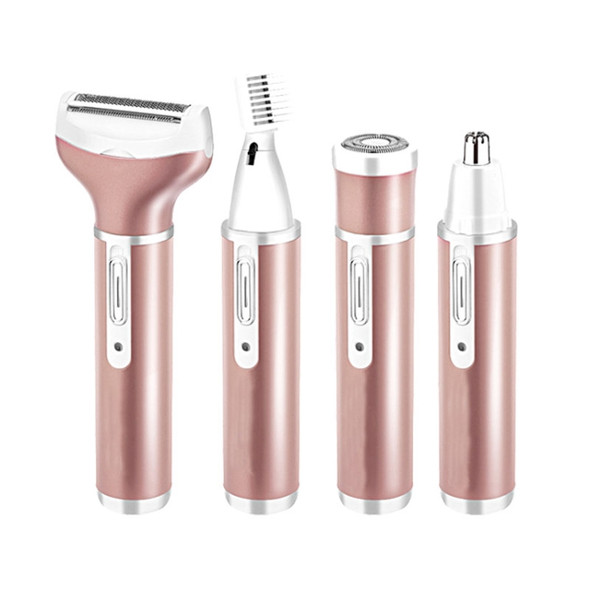 4 In 1  USB Rechargeable Vibrissa Eyebrows Trimmer Body Hair Denuding Machine Set(Rose Gold)