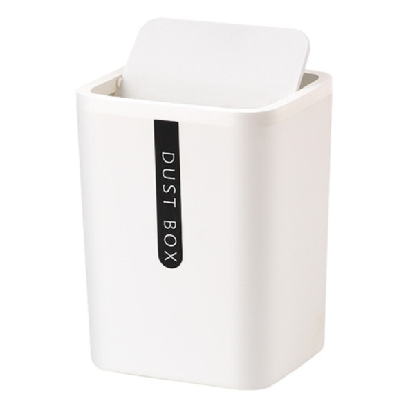 Mini Office Coffee Table Desktop Plastic Shake Lid Storage Trash Can(White)