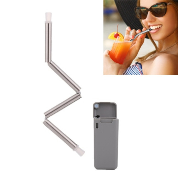 Foldable Collapsible Reusable Stainless Portable Straw Outdoor Household Drinking Tool, Length: 23cm(Grey)