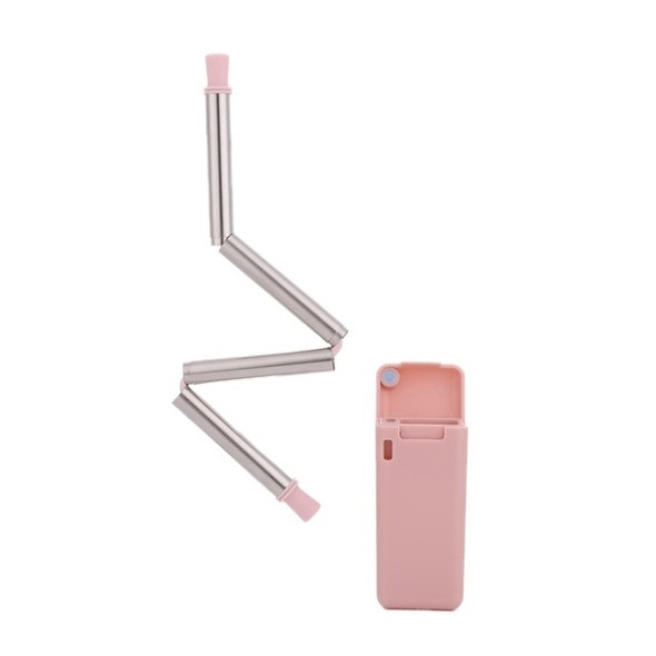 Foldable Collapsible Reusable Stainless Portable Straw Outdoor Household Drinking Tool, Length: 23cm(Pink)
