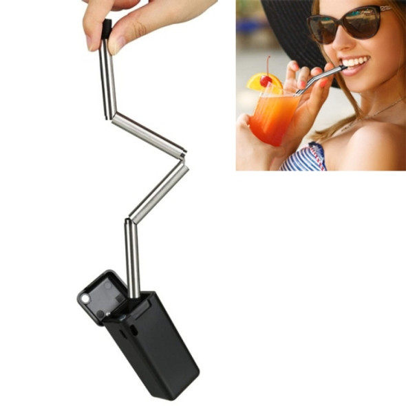 Foldable Collapsible Reusable Stainless Portable Straw Outdoor Household Drinking Tool, Length: 23cm(Black)