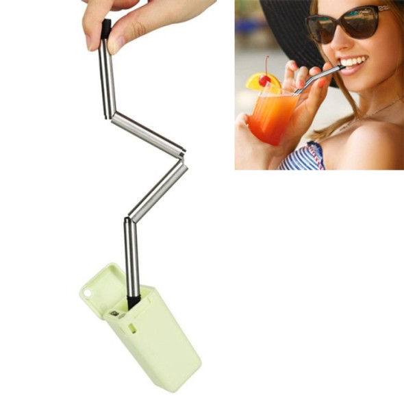 Foldable Collapsible Reusable Stainless Portable Straw Outdoor Household Drinking Tool, Length: 23cm(Green)