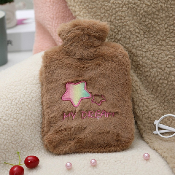 Cartoon Water Injection Hot Water Bottle Embroidered Sequins Plush Hand Warmer, Size:1000ml(Brown)