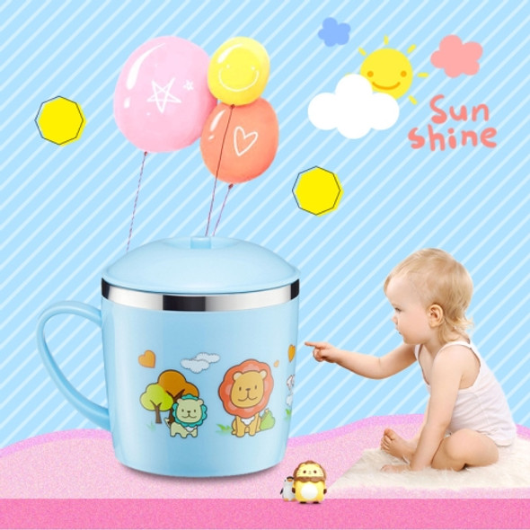 225ml Stainless Steel Thermal Insulated Cartoon Style Mug With Cap And Handle For Child(Blue)