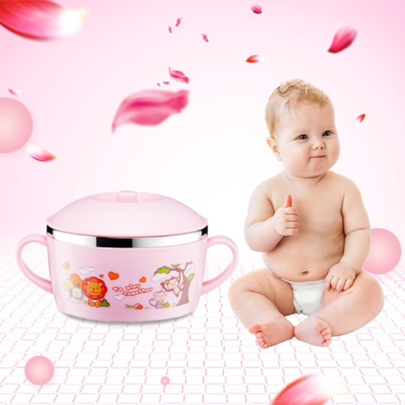 225ml Stainless Steel Thermal Insulated Cartoon Style Bowl With Cover And Handles For Child(Pink)