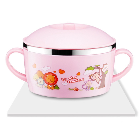 225ml Stainless Steel Thermal Insulated Cartoon Style Bowl With Cover And Handles For Child(Pink)