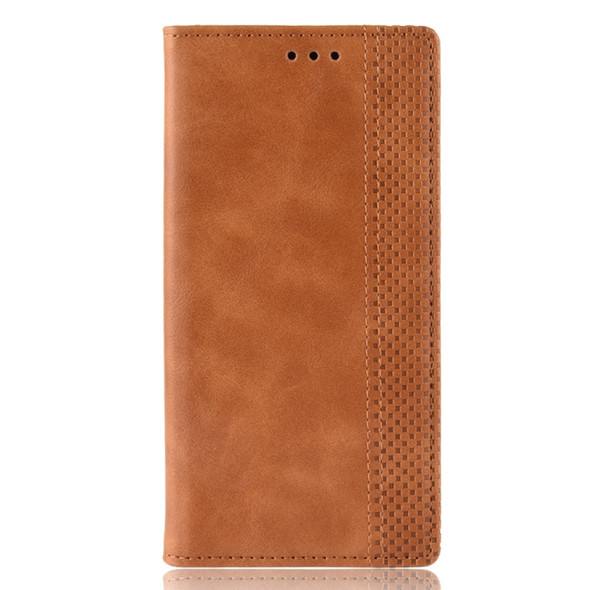 Magnetic Buckle Retro Crazy Horse Texture Horizontal Flip Leather Case for Galaxy A80 / A90, with Holder & Card Slots & Photo Frame (Brown)