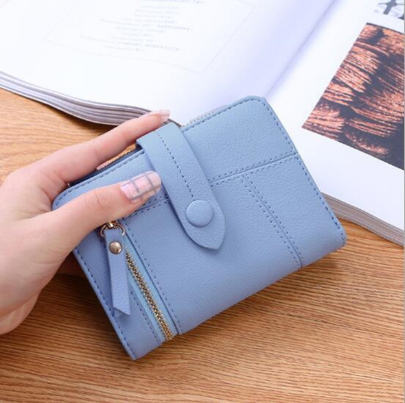 Women Two-folding Wallet Multi-function Clutch Bag Small Wallet(Sky Blue)