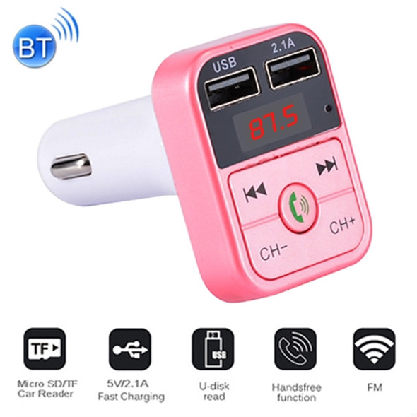 B2 Dual USB Charging Bluetooth FM Transmitter MP3 Music Player Car Kit, Support Hands-Free Call  & TF Card & U Disk (Pink)