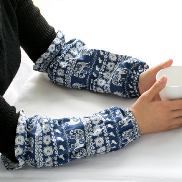 Blue Baby Elephant Cotton and Linen Painting Adult Long Anti-fouling Cuffs Housework Sleeves