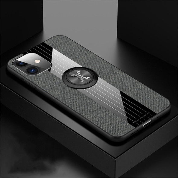 For iPhone 11 XINLI Stitching Cloth Textue Shockproof TPU Protective Case with Ring Holder(Grey)