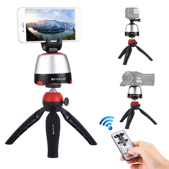 PULUZ Electronic 360 Degree Rotation Panoramic Head + Tripod Mount + GoPro Clamp + Phone Clamp with Remote Controller for Smartphones, GoPro, DSLR Cameras(Red)