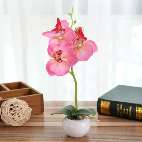 Decorative Landscaping Round Pot Three Flowers Phalaenopsis Bonsai Simulation Potted Plants(Pink)