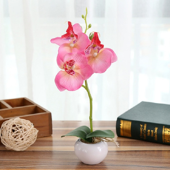 Decorative Landscaping Round Pot Three Flowers Phalaenopsis Bonsai Simulation Potted Plants(Pink)