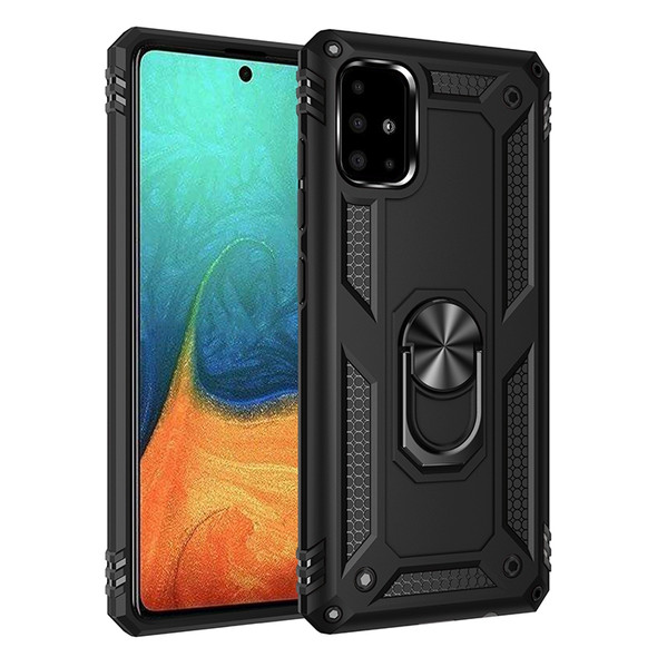 For  Galaxy A71 Shockproof TPU + PC Protective Case with 360 Degree Rotating Holder(Black)