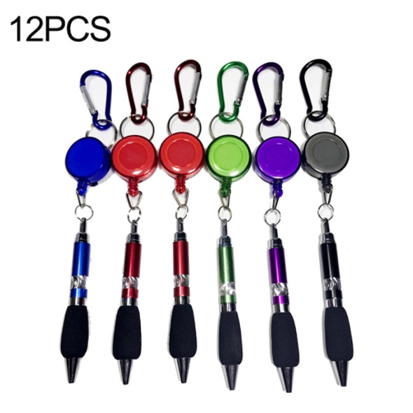 12PCS Retractable Badge Reel Belt Clip Carabiner Pen Ballpoint Pens Random Color Delivery