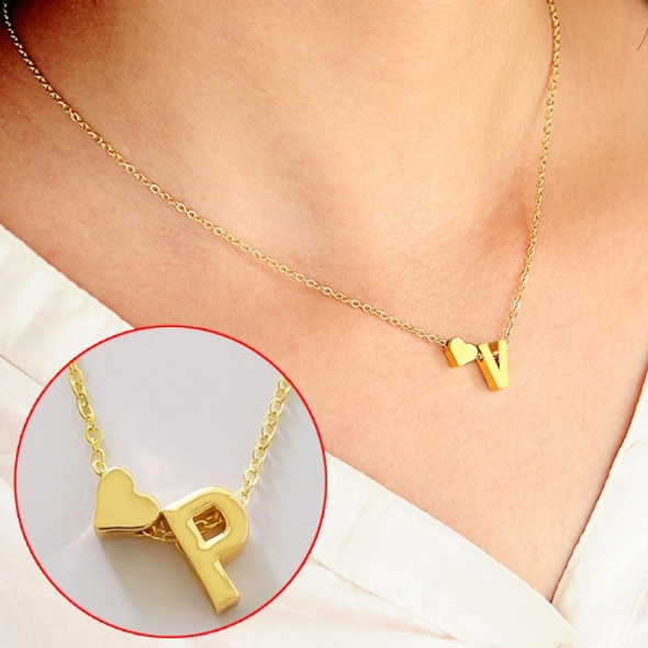 Fashion Tiny Dainty Heart Initial Necklace Personalized Letter Necklace, Letter P(Gold)