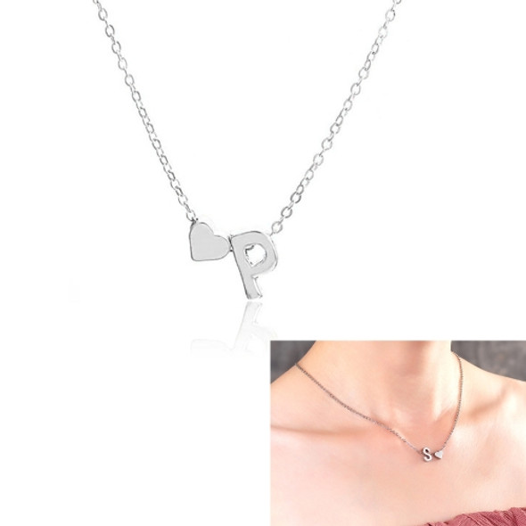 Fashion Tiny Dainty Heart Initial Necklace Personalized Letter Necklace, Letter P(Silver)