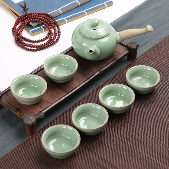 7 PCS Ceramic Kungfu Teaware Teapot Teacup Set, Shape:Straight Handle(Green)