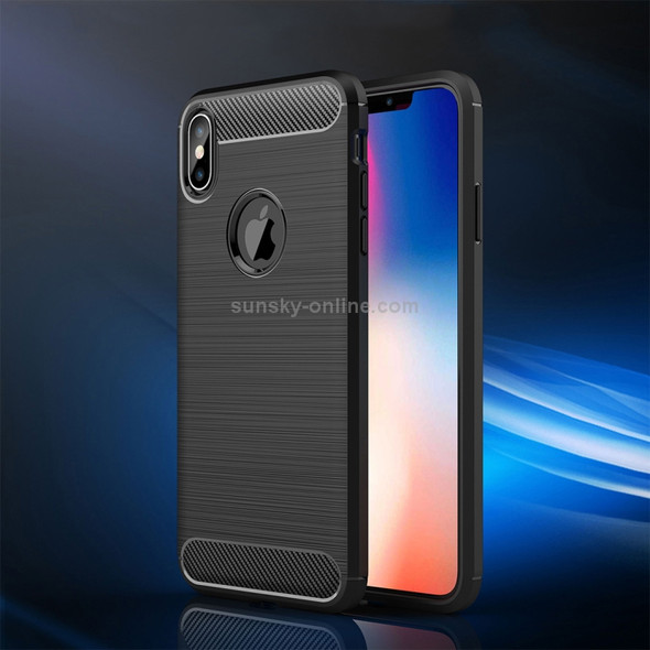 Brushed Texture Carbon Fiber Shockproof TPU Protective Back Case for  iPhone XS Max(Black)