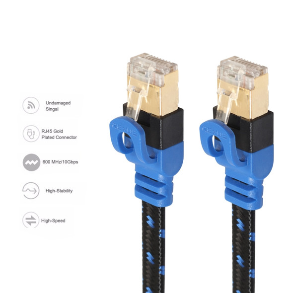 REXLIS CAT7-2 Gold-plated CAT7 Flat Ethernet 10 Gigabit Two-color Braided Network LAN Cable for Modem Router LAN Network, with Shielded RJ45 Connectors, Length: 1m