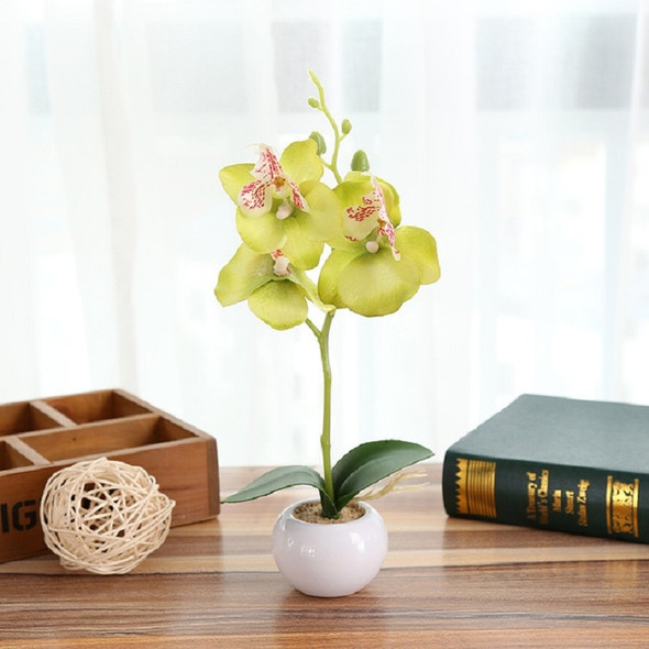 Decorative Landscaping Round Pot Three Flowers Phalaenopsis Bonsai Simulation Potted Plants(Green)