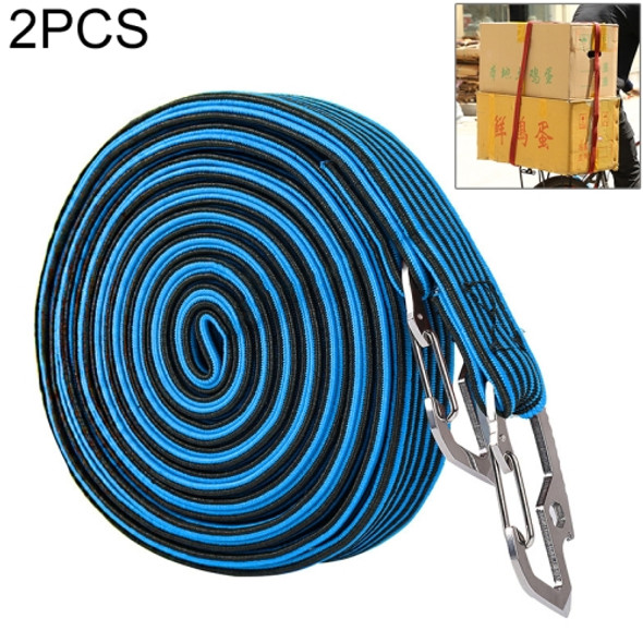 2 PCS 4m Elastic Strapping Rope Packing Tape for Bicycle Motorcycle Back Seat with Hook (Blue)