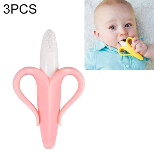 3 PCS Newborn Baby Banana Silicone Teether Bite(Pink)