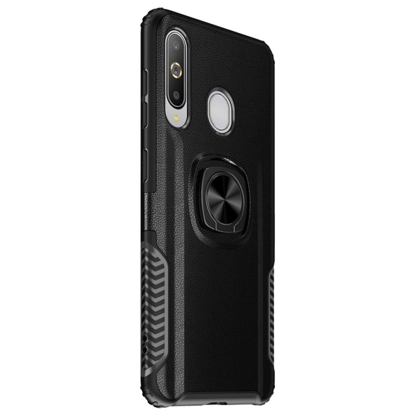 Shockproof Car Magnetic Case with 360 Degree Gold Armor Ring for Galaxy A60 (Black)