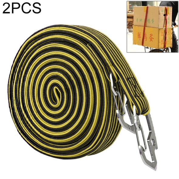 2 PCS 4m Elastic Strapping Rope Packing Tape for Bicycle Motorcycle Back Seat with Hook (Yellow)